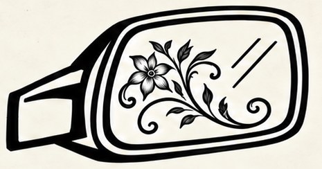 Car mirror engraved with a floral design